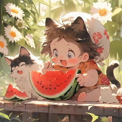 狗狗吃瓜动漫图片高清,动漫萌宠的夏日狂欢时光  第2张